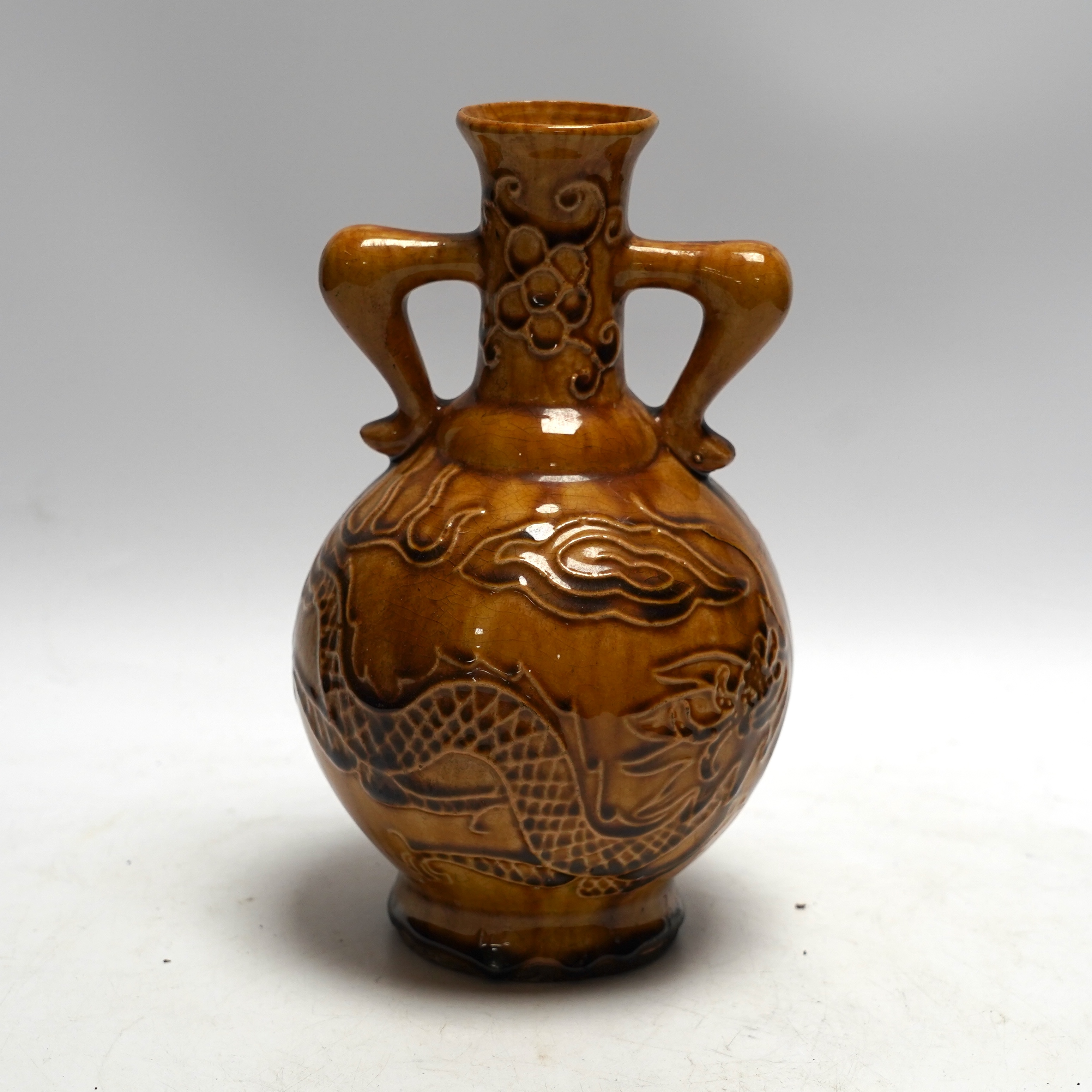 An 18th century style Chinese ochre glazed vase, 22.5cm